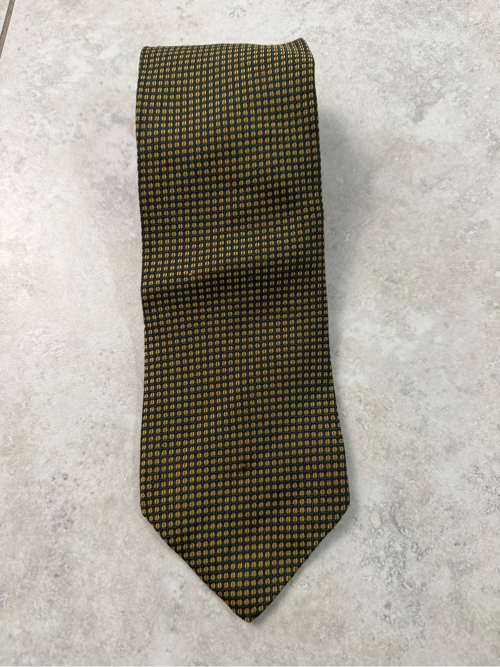 Vintage Brooks Brothers Makers Silk Tie Green Gold Geometric Pattern USA Made